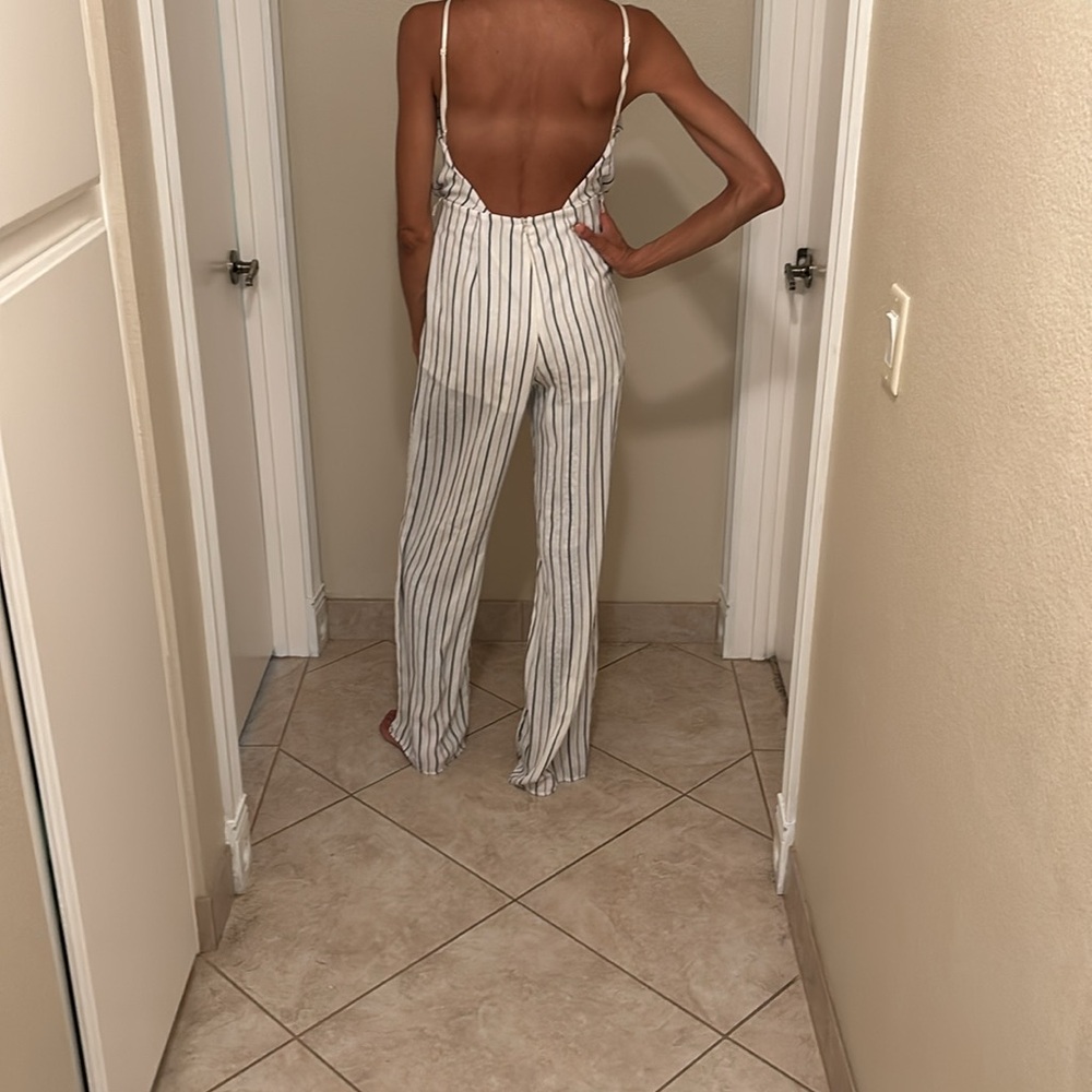 Backless Pinstriped Jumpsuit - image 2